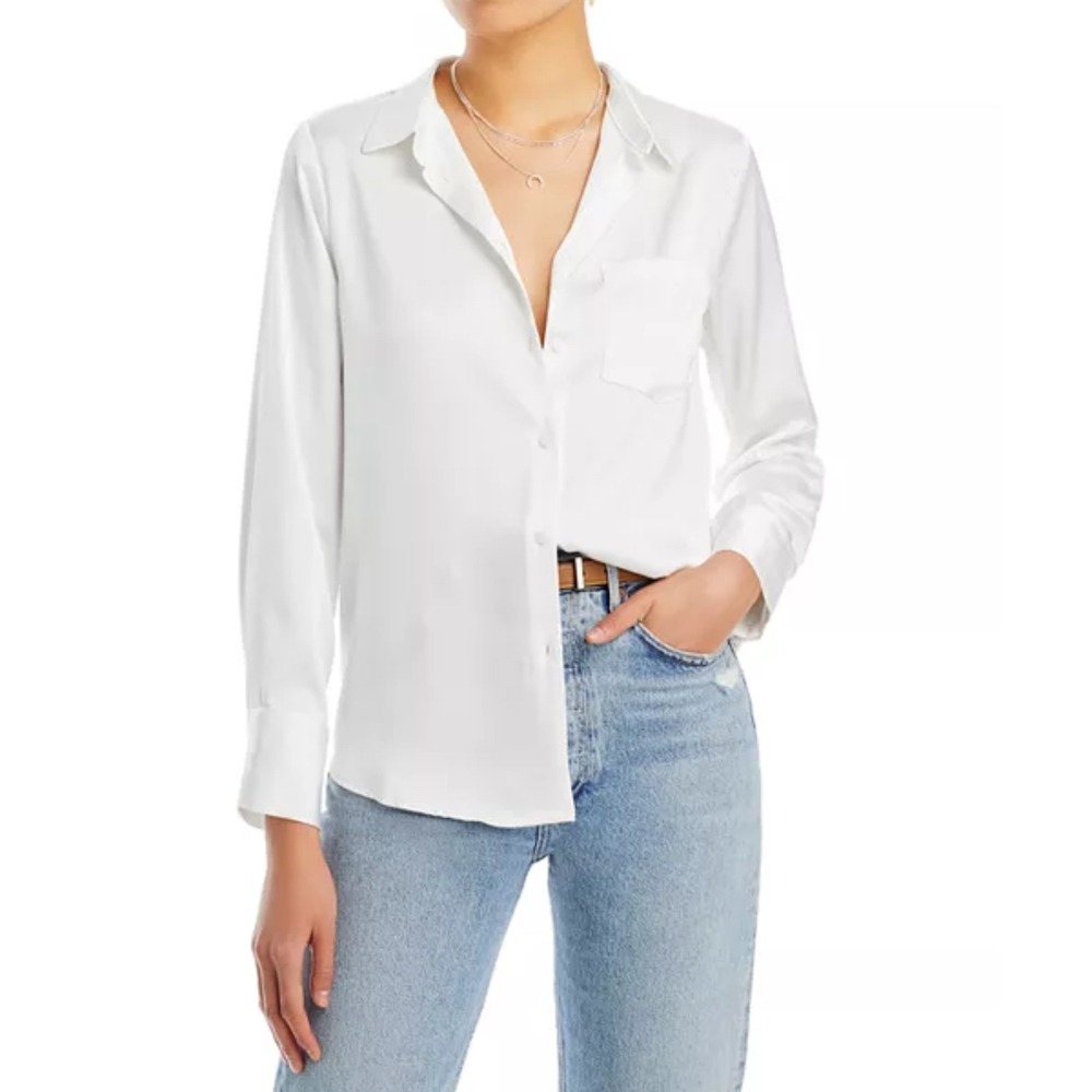 Aqua White Long-Sleeve Button-Down Shirt